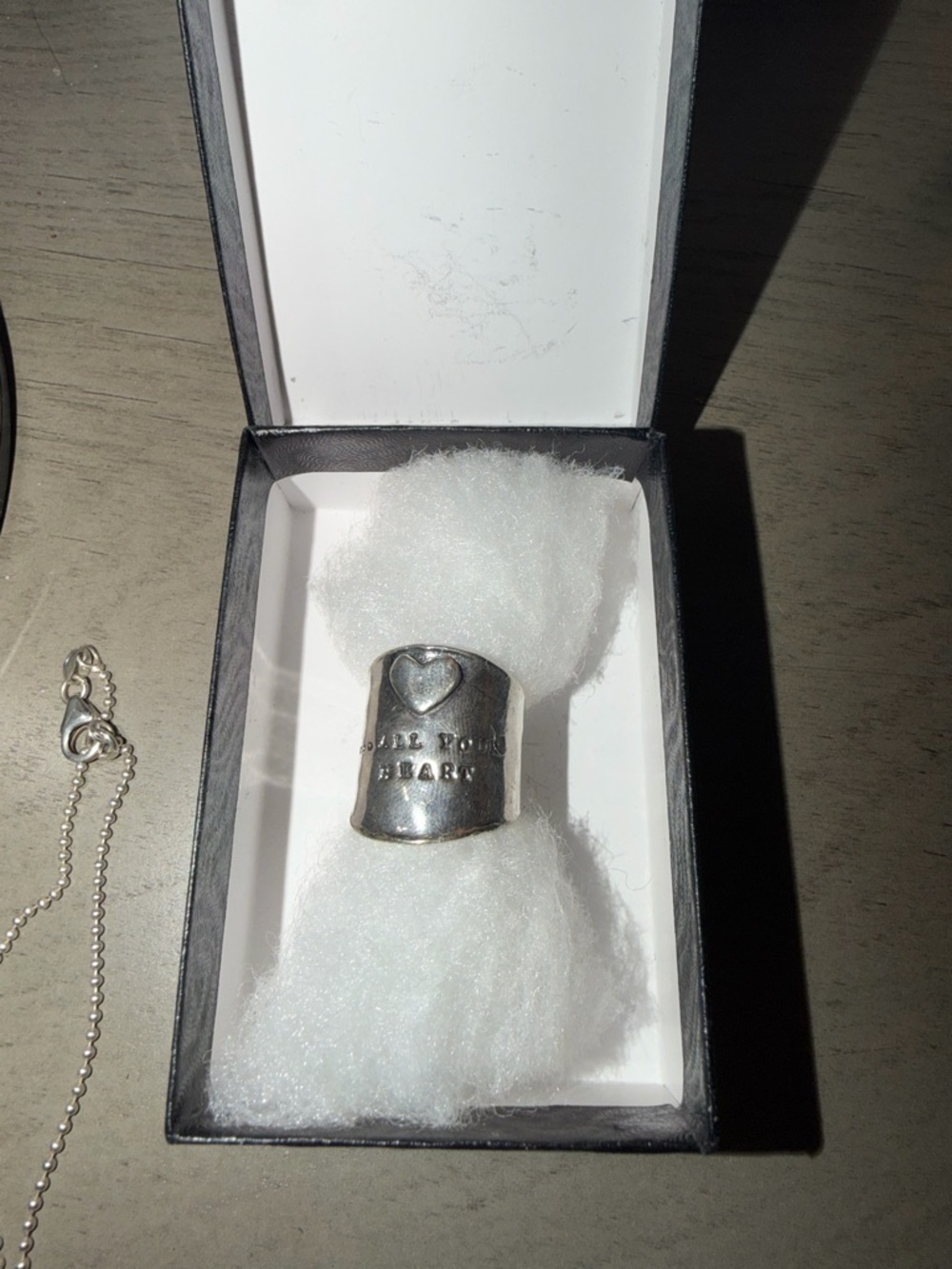 Sterling Silver Heart Accent Wide Band Ring - Silver